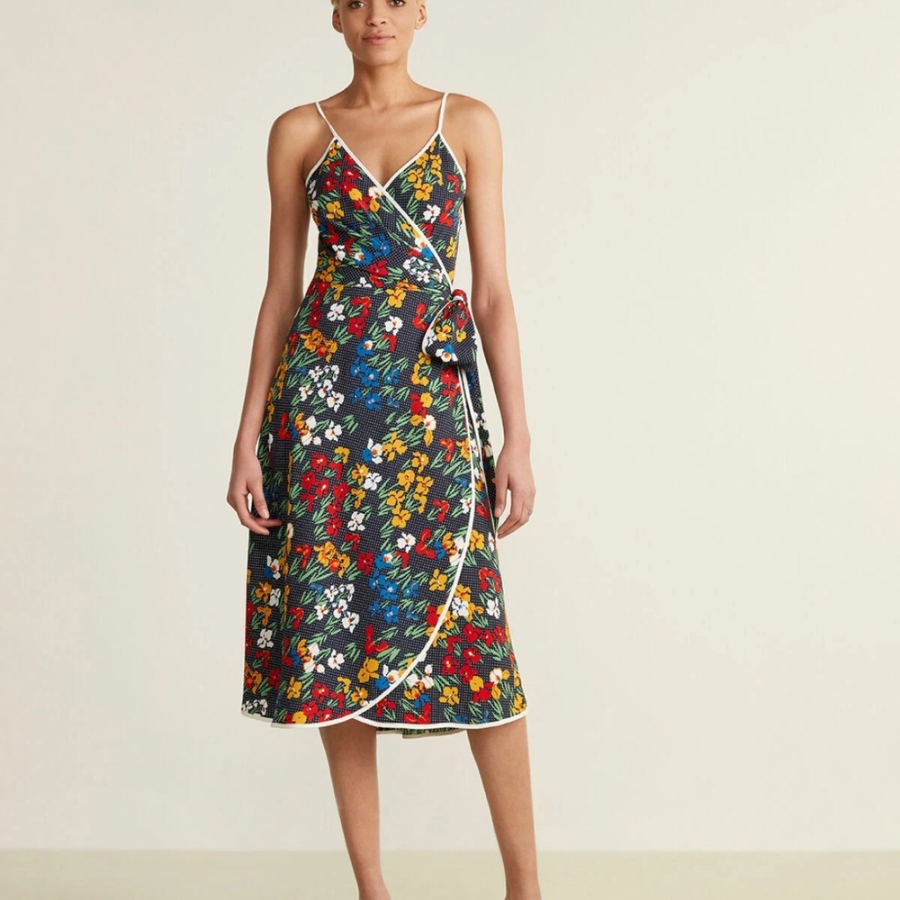 TORY BURCH Blue Floral Grotto Wrap Dress US 6